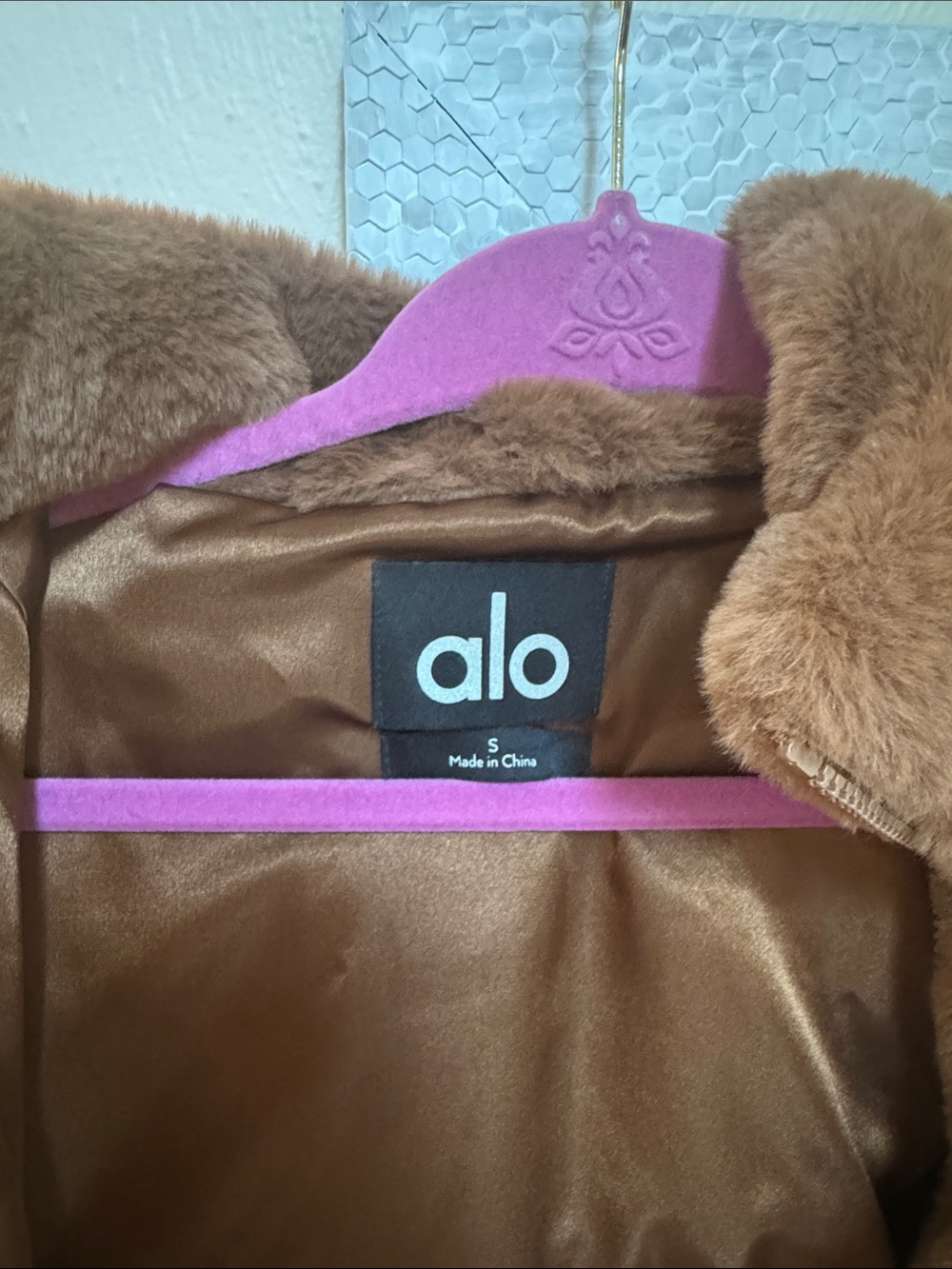 ALO Yoga Kids Brown Faux Fur Coat with Plush Collar